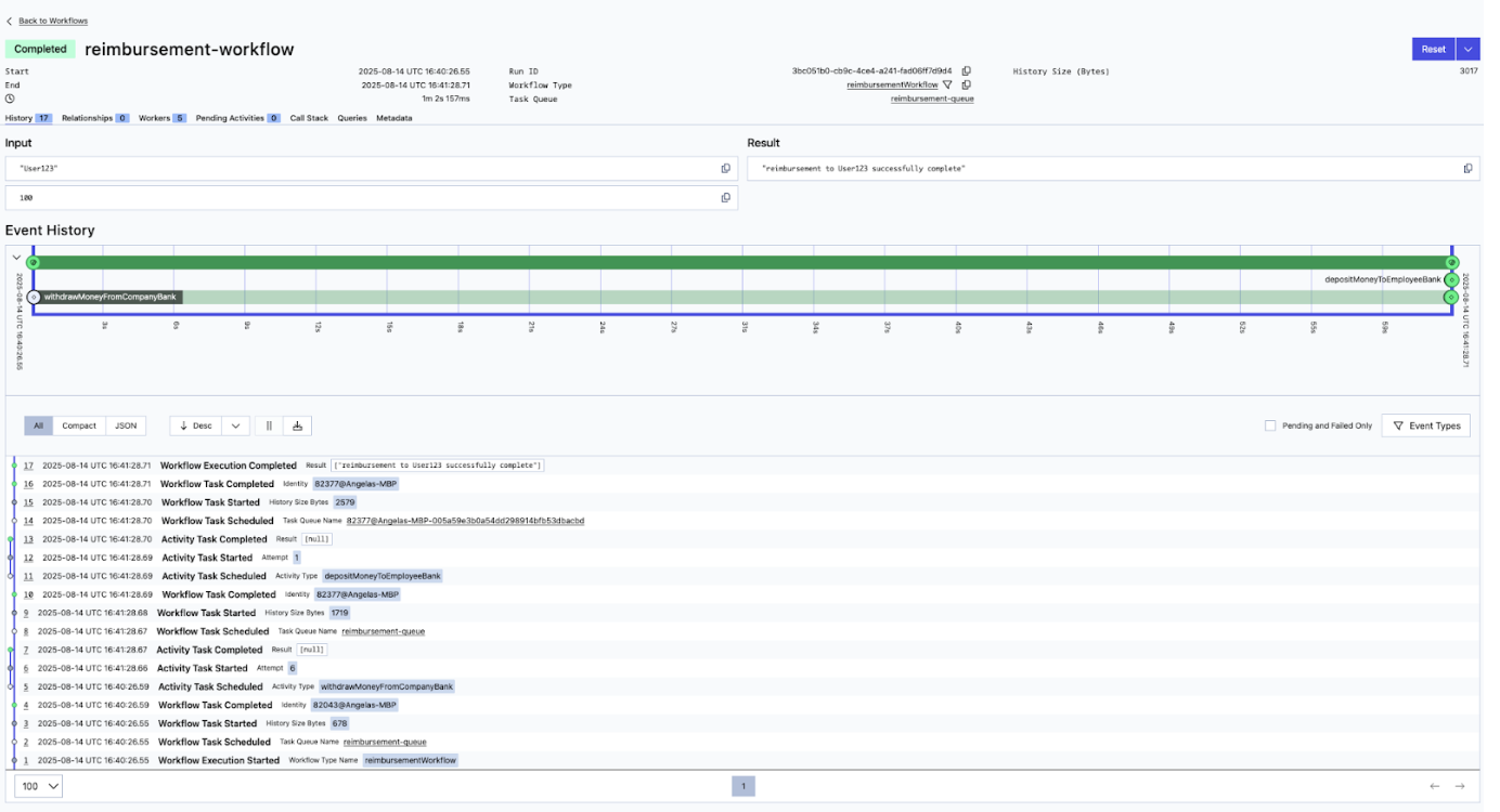 Workflow Execution Completion in Temporal Web UI